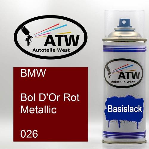 BMW, Bol D' ore Rot Metallic, 026: 400ml Sprühdose, von ATW Autoteile West.